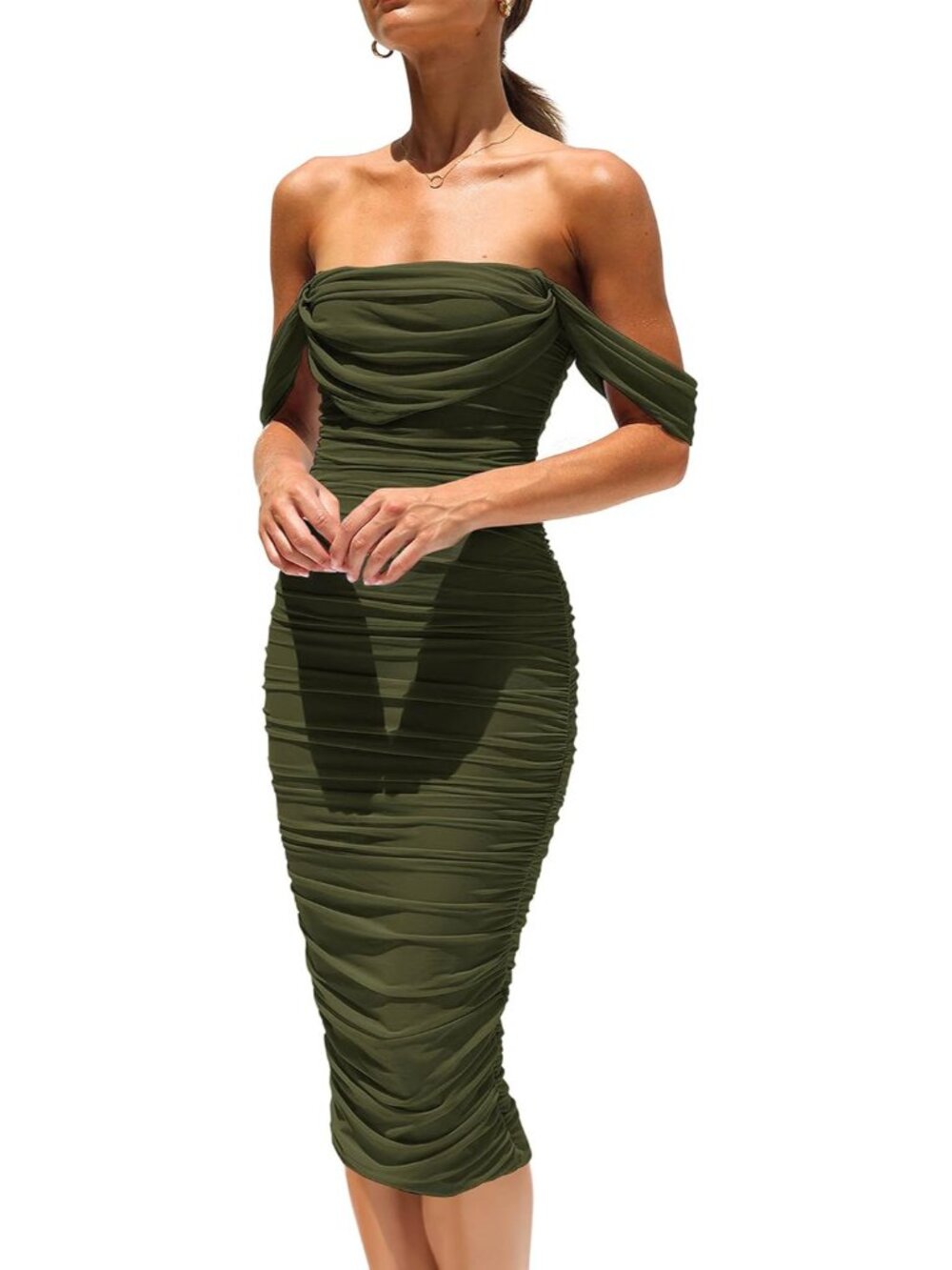 Women's Off Shoulder Bodycon Tube Midi Dress